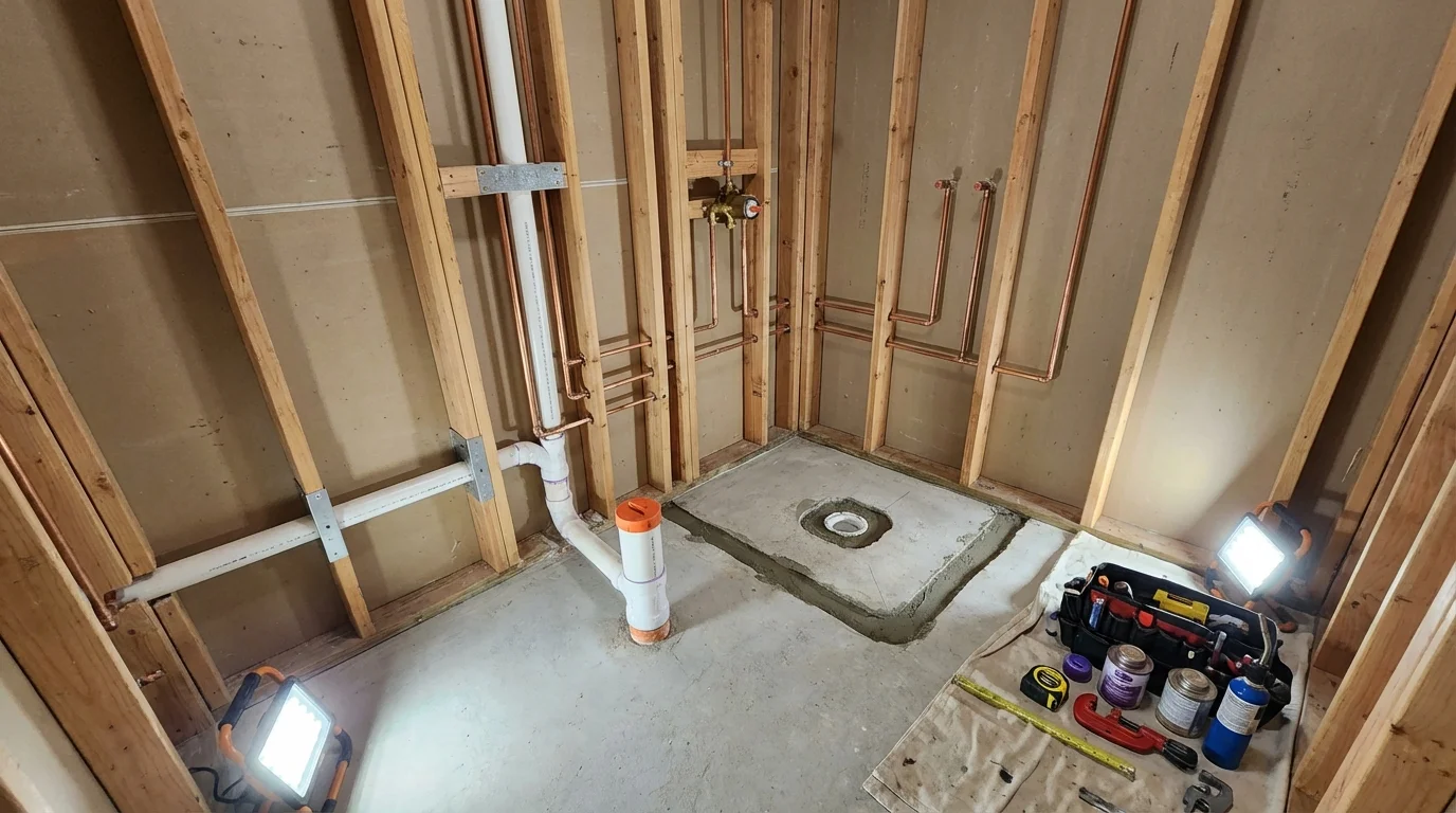 Bathroom rough-in plumbing during remodel by Johns Plumbing LLC in Matawan