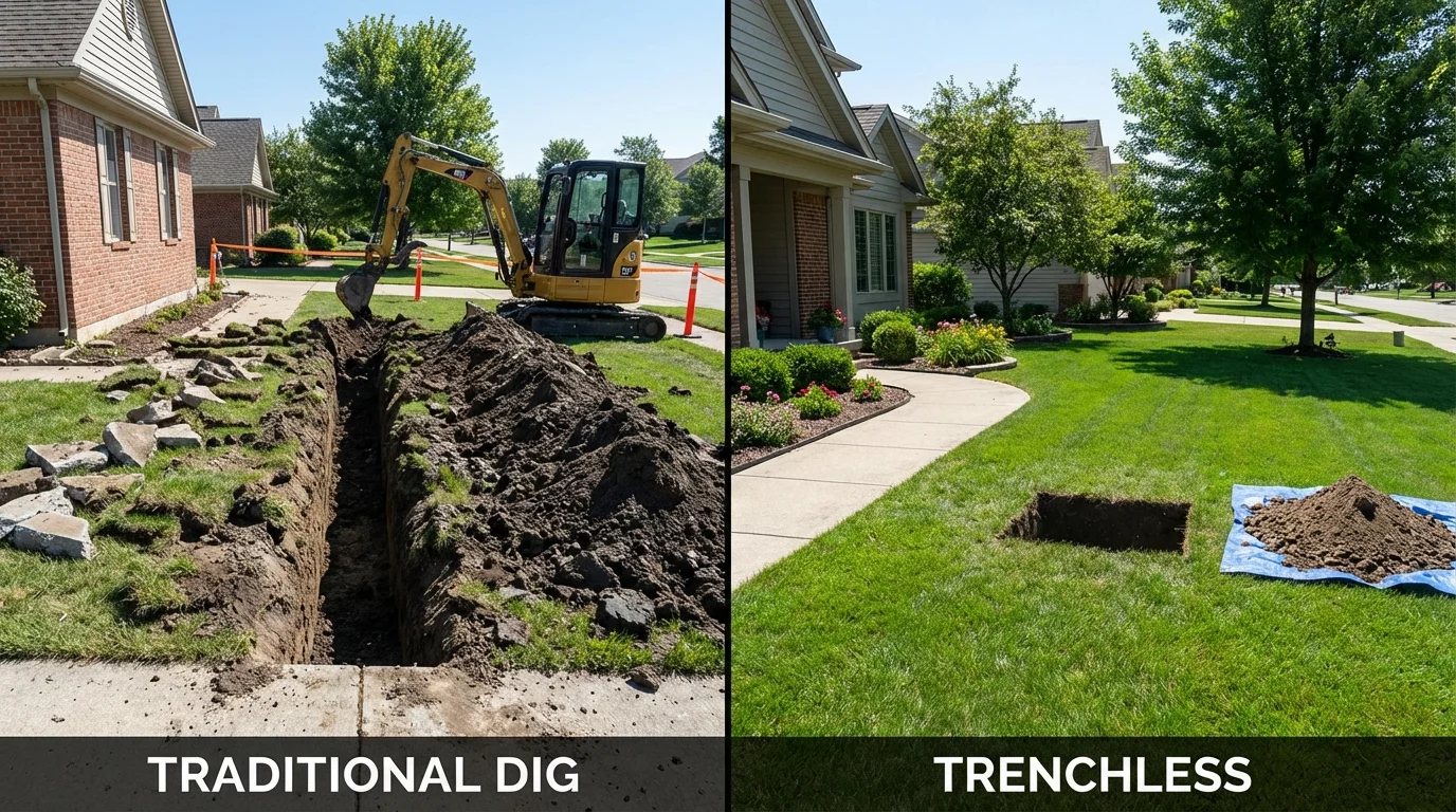 Trenchless sewer repair with minimal yard damage versus traditional excavation in Matawan, NJ